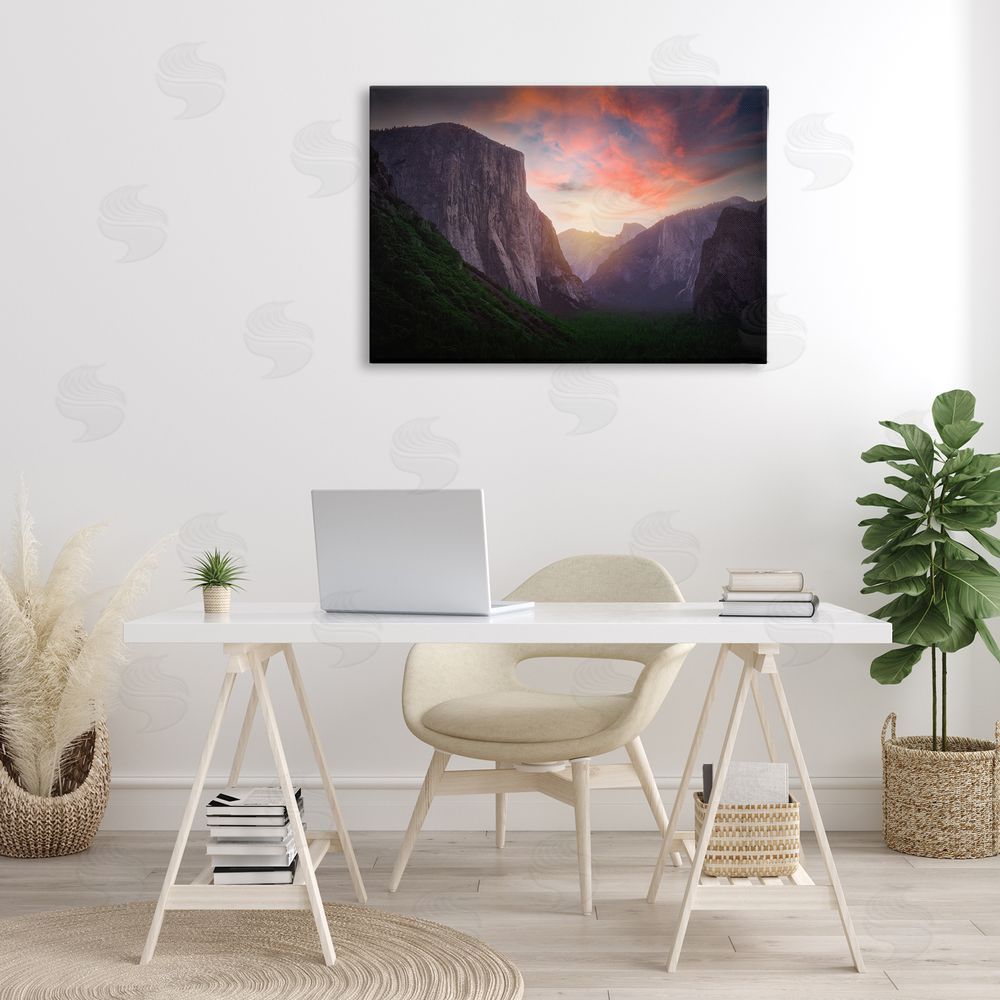 Rick Berk Sunset Through Mountain Cliffs Canvas Wall Art Print in Room