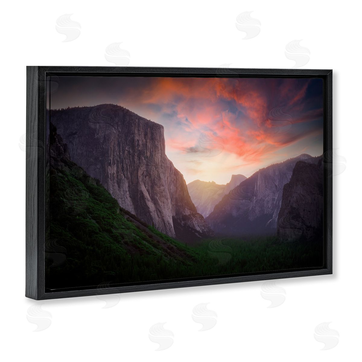 Rick Berk Sunset Through Mountain Cliffs Black Floating Frame Canvas Wall Art Print