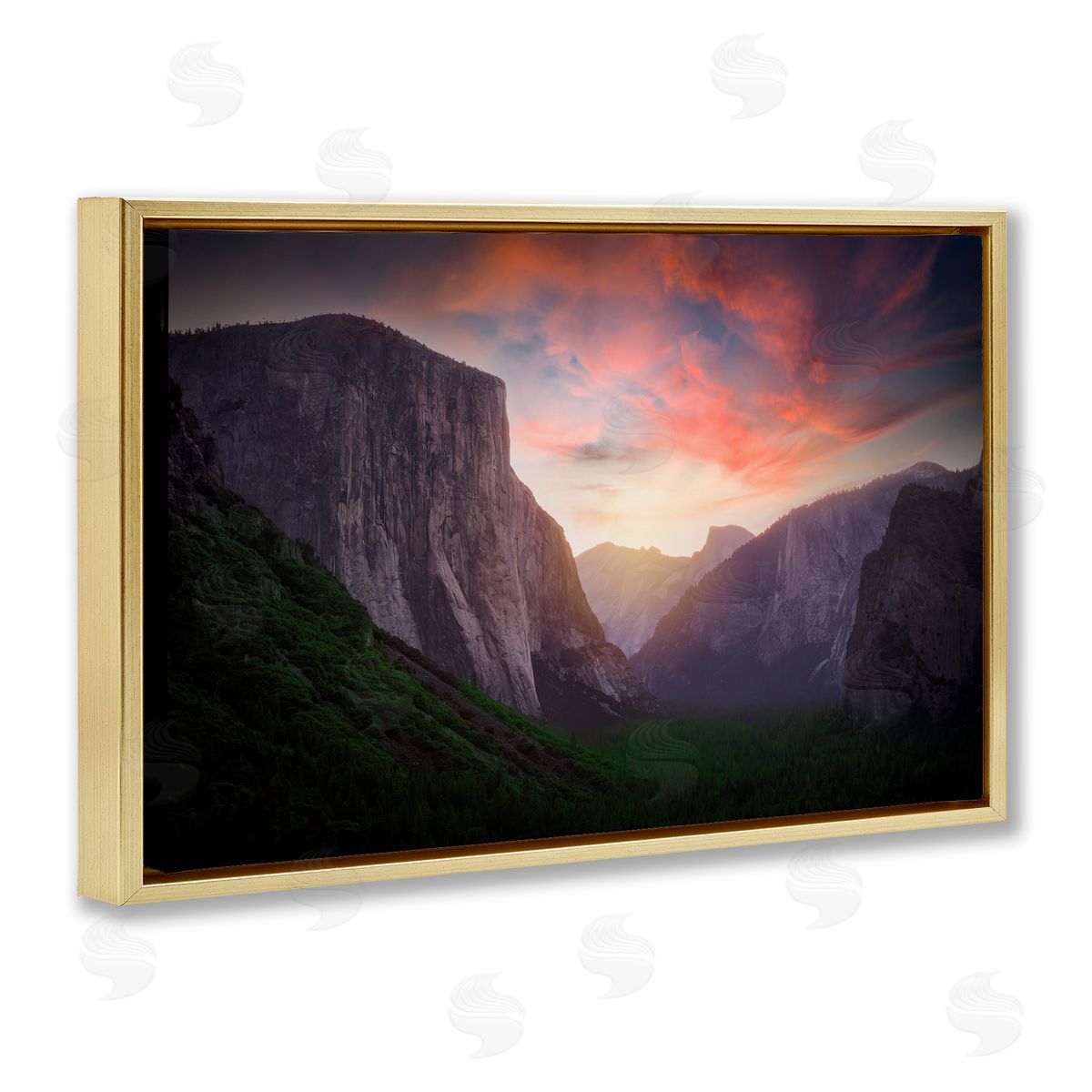 Rick Berk Sunset Through Mountain Cliffs Gold Floating Frame Canvas Wall Art Print