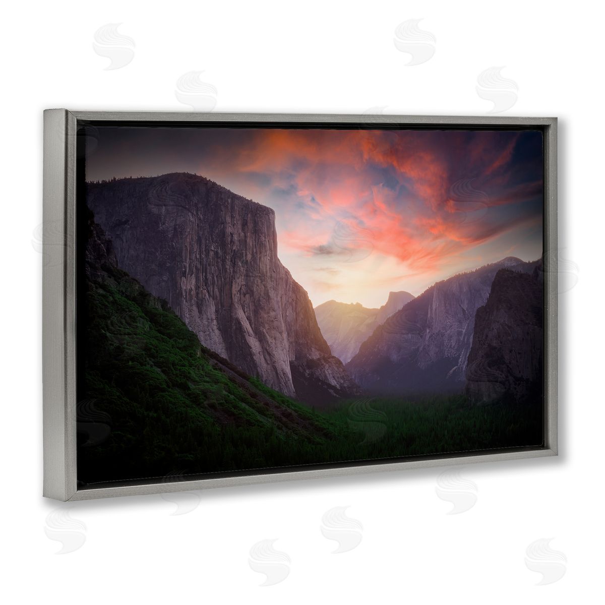 Rick Berk Sunset Through Mountain Cliffs Gray Floating Frame Canvas Wall Art Print
