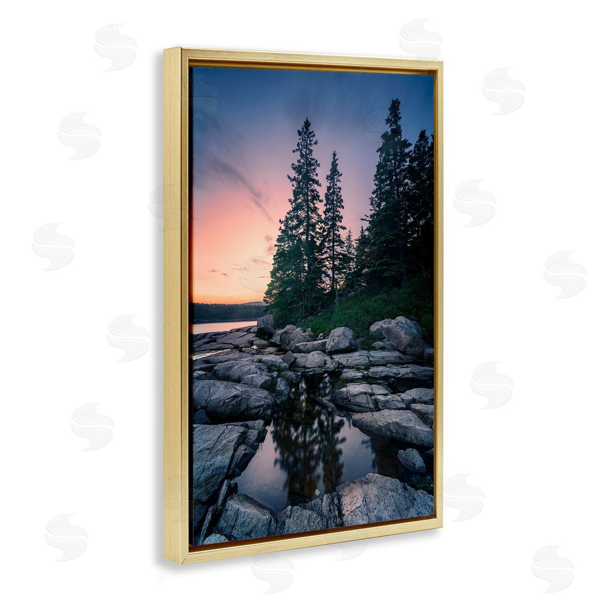 Rick Berk Trees Reflected in Tide Pool Gold Floating Frame Canvas Wall Art Print