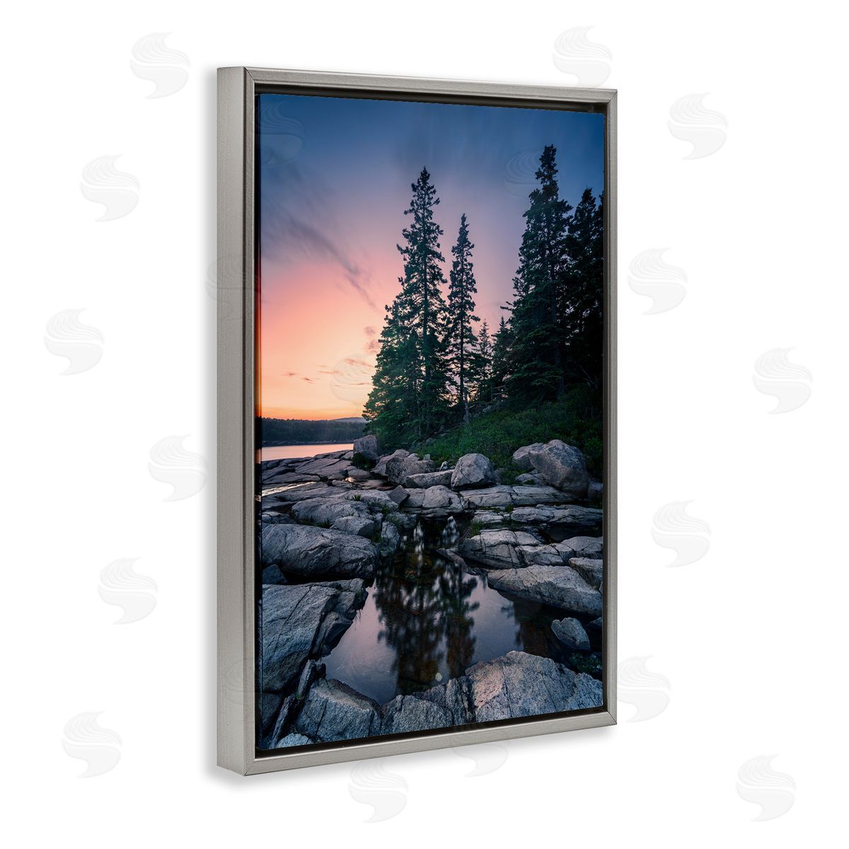 Rick Berk Trees Reflected in Tide Pool Gray Floating Frame Canvas Wall Art Print