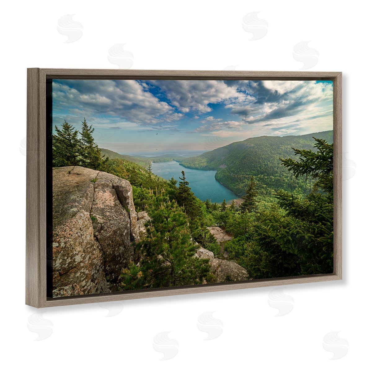 Rick Berk Lake View Over Mountains Brown Floating Frame Canvas Wall Art Print
