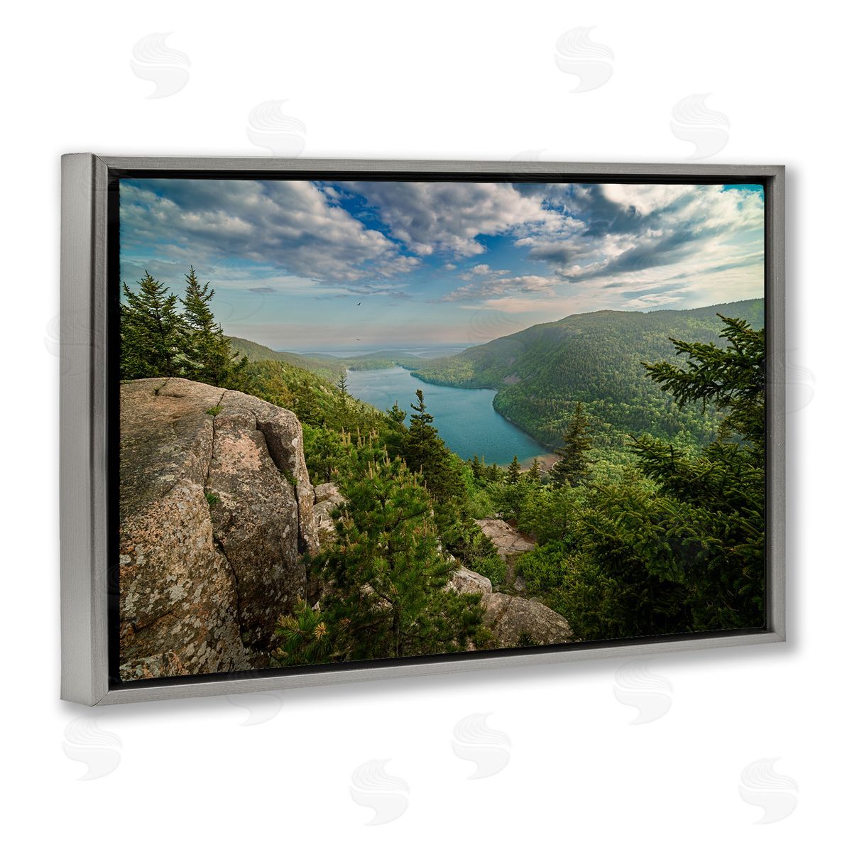 Rick Berk Lake View Over Mountains Gray Floating Frame Canvas Wall Art Print