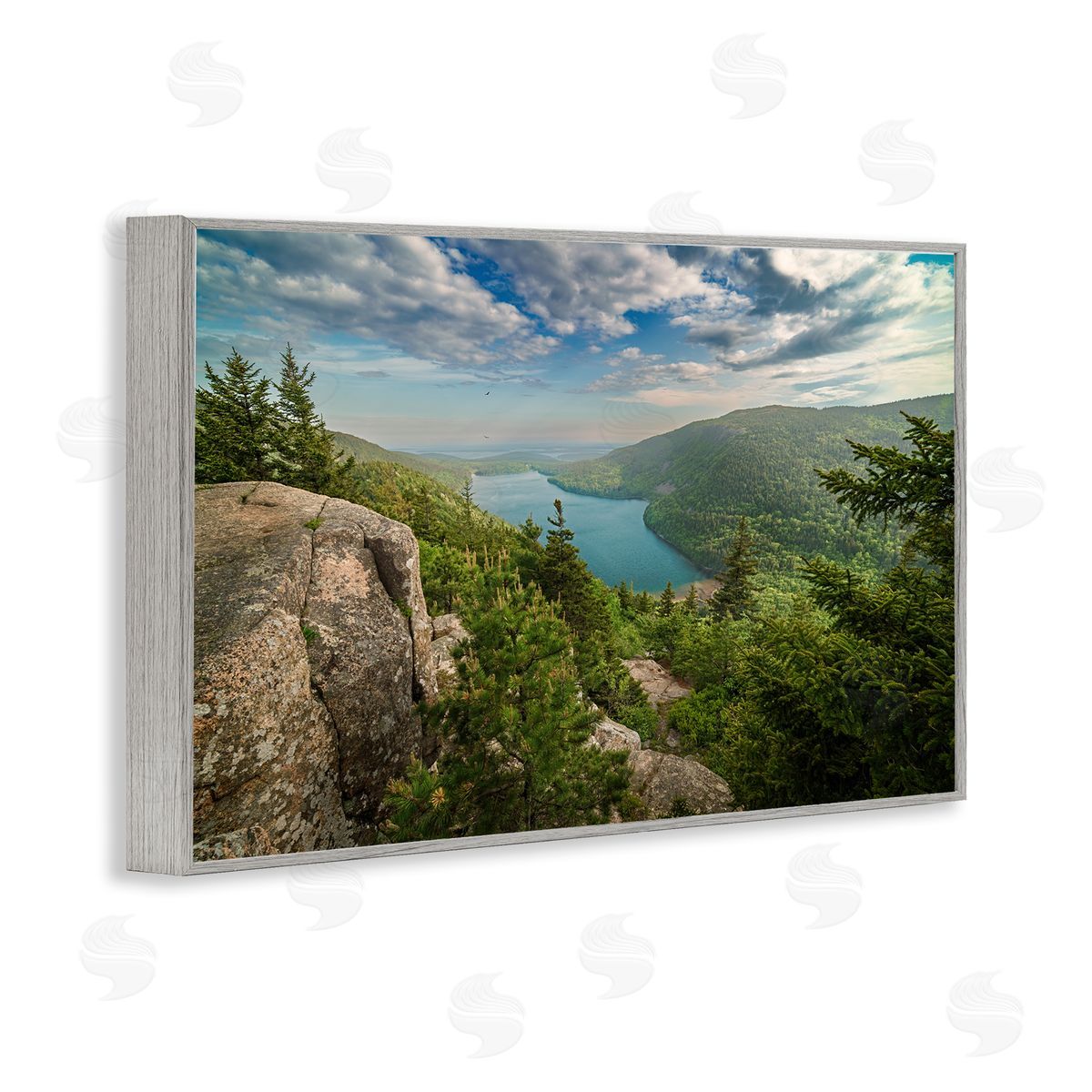 Rick Berk Lake View Over Mountains Gray Framed Giclee Wall Art Print