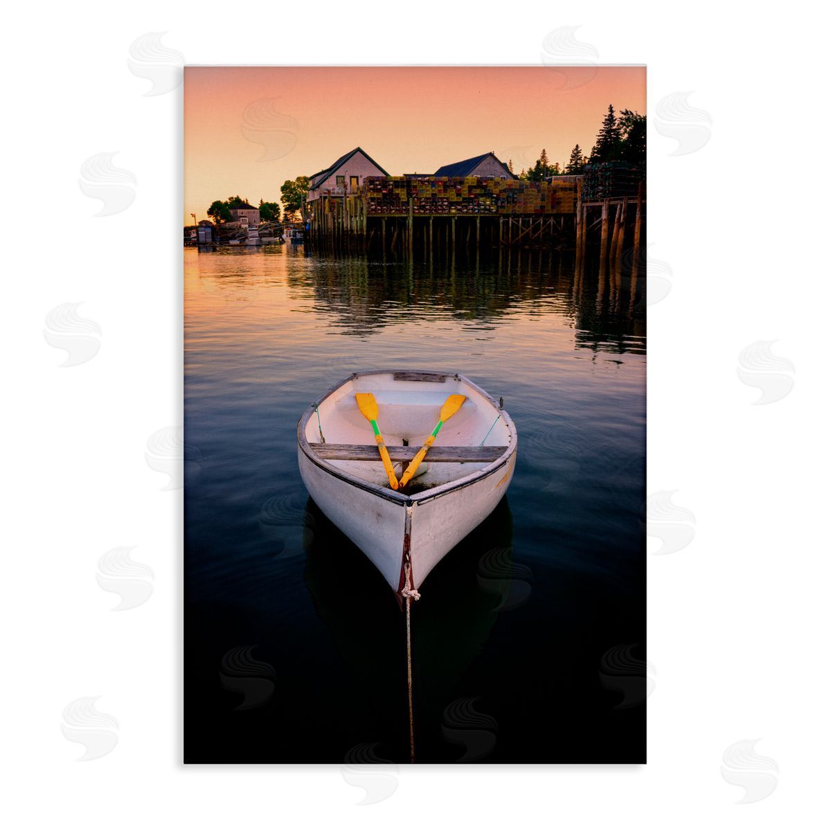 Rick Berk Docked Rowboat with Oars Canvas Wall Art Print