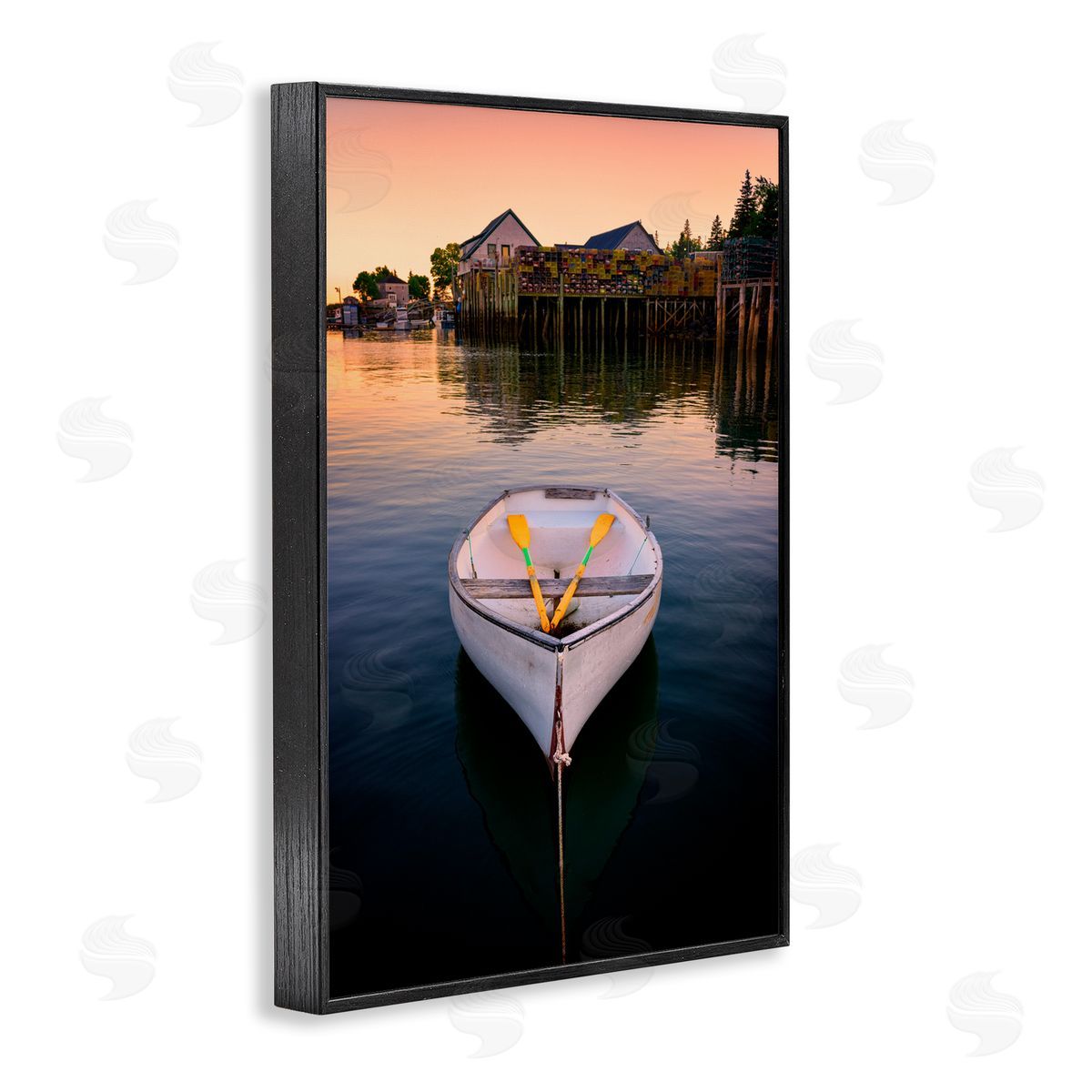 Rick Berk Docked Rowboat with Oars Black Framed Giclee Wall Art Print