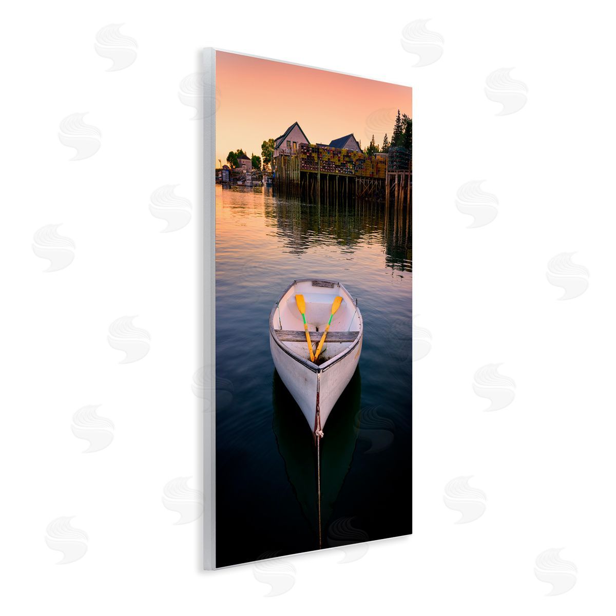 Rick Berk Docked Rowboat with Oars Wooden Wall Plaque Art Print
