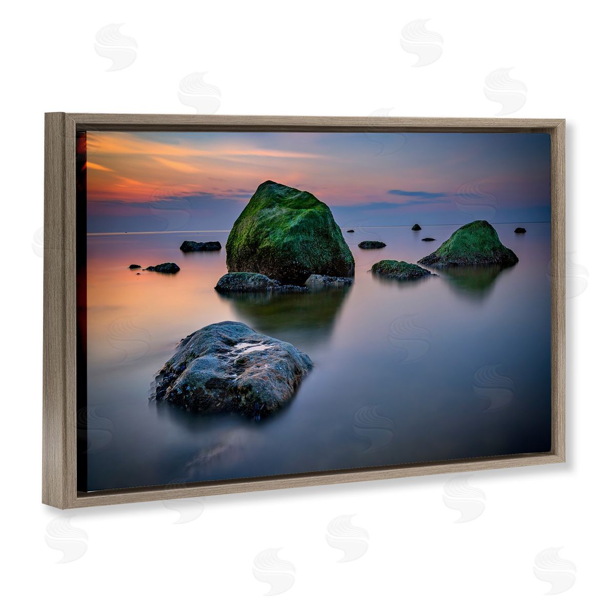 Rick Berk Mossy Rocks Protruding Sea Brown Floating Frame Canvas Wall Art Print
