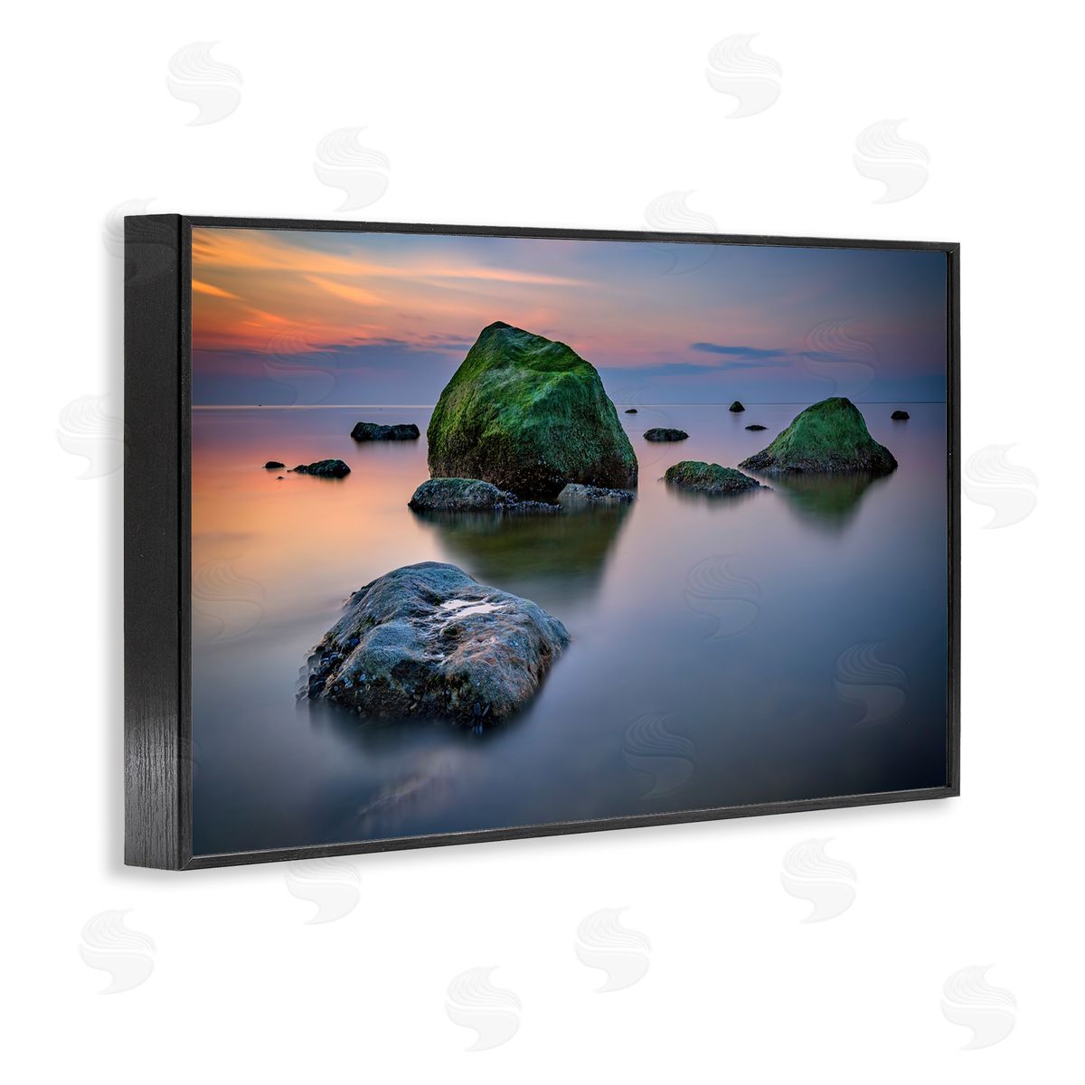 Rick Berk Mossy Rocks Protruding Sea Black Framed Giclee Wall Art Print