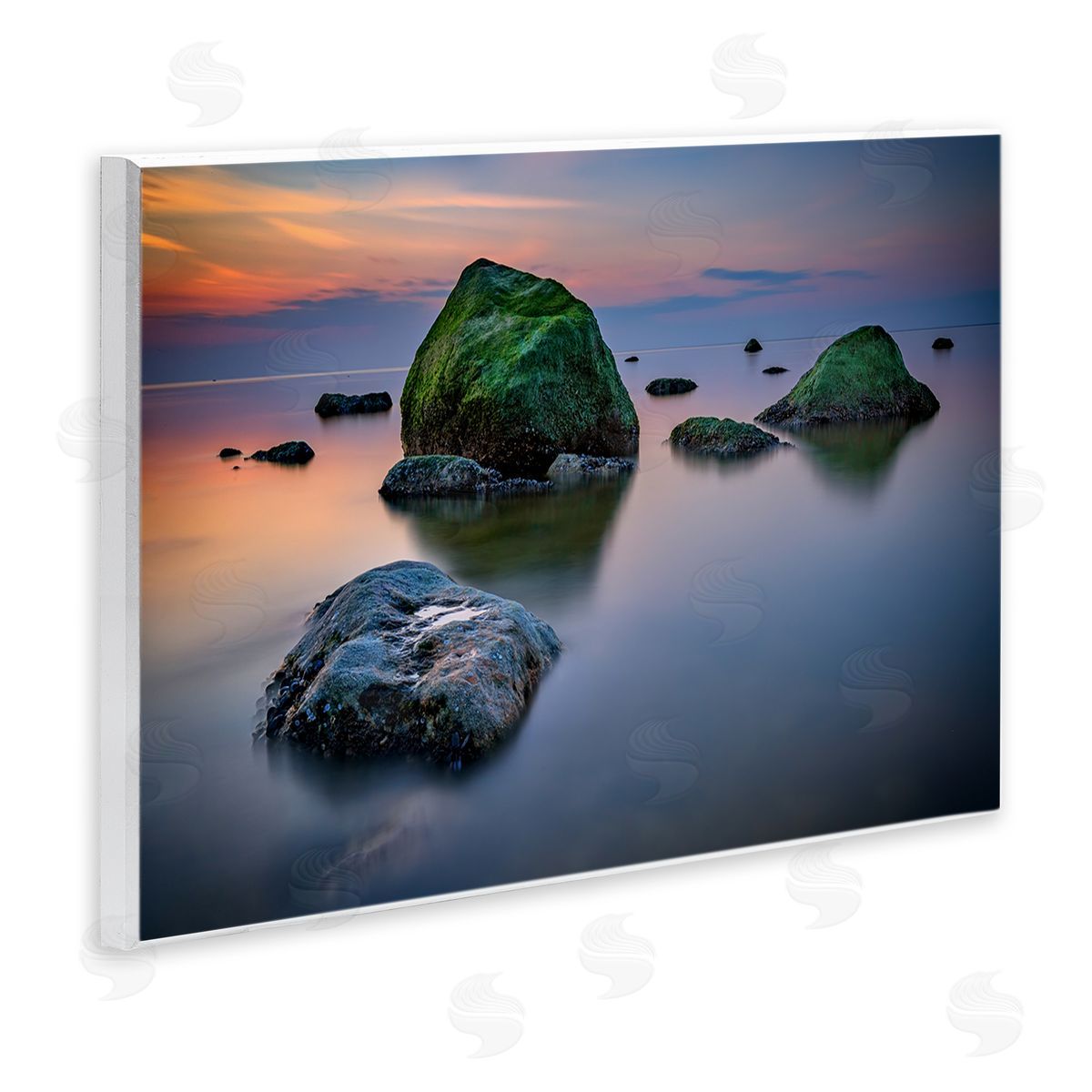 Rick Berk Mossy Rocks Protruding Sea Wooden Wall Plaque Art Print