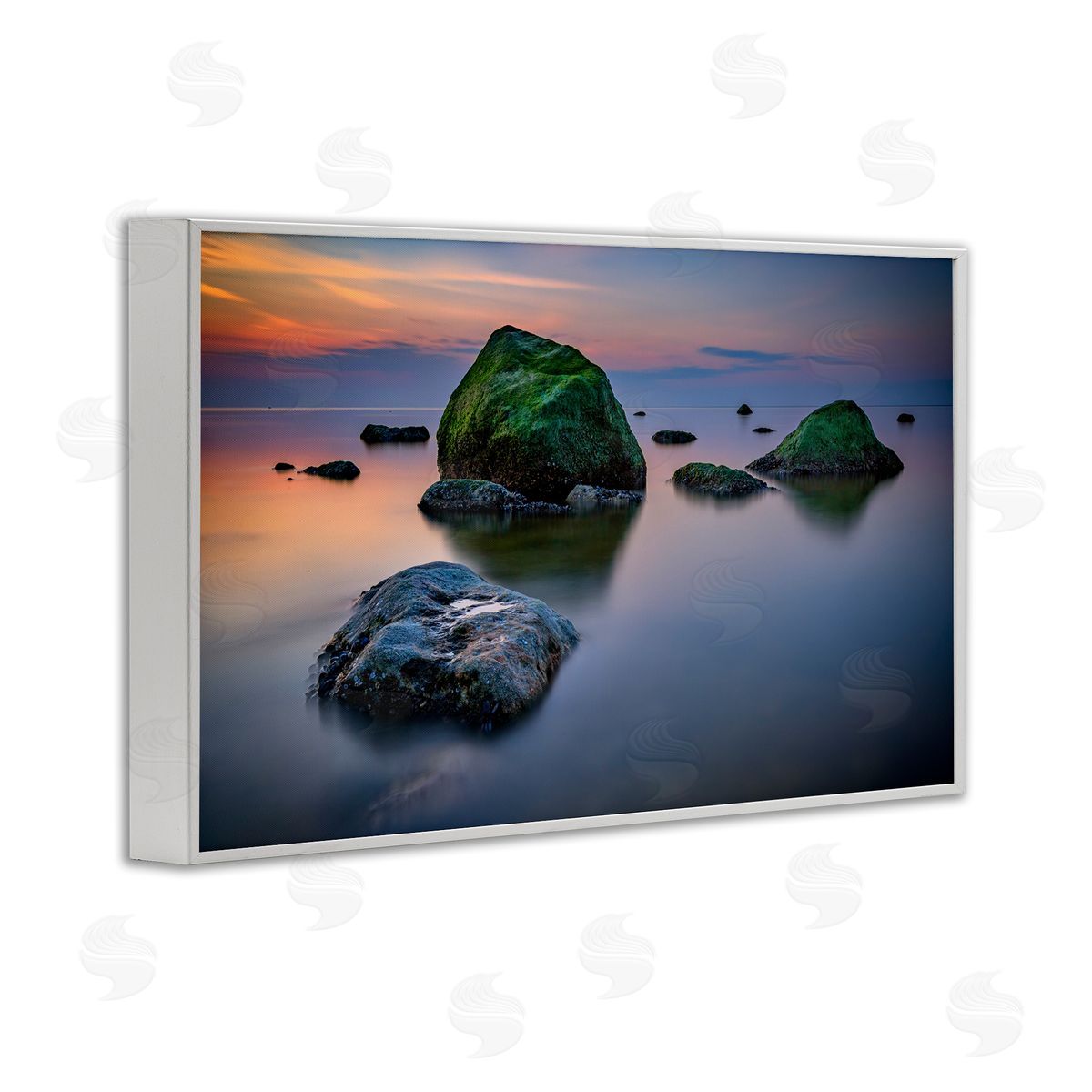 Rick Berk Mossy Rocks Protruding Sea White Framed Giclee Wall Art Print
