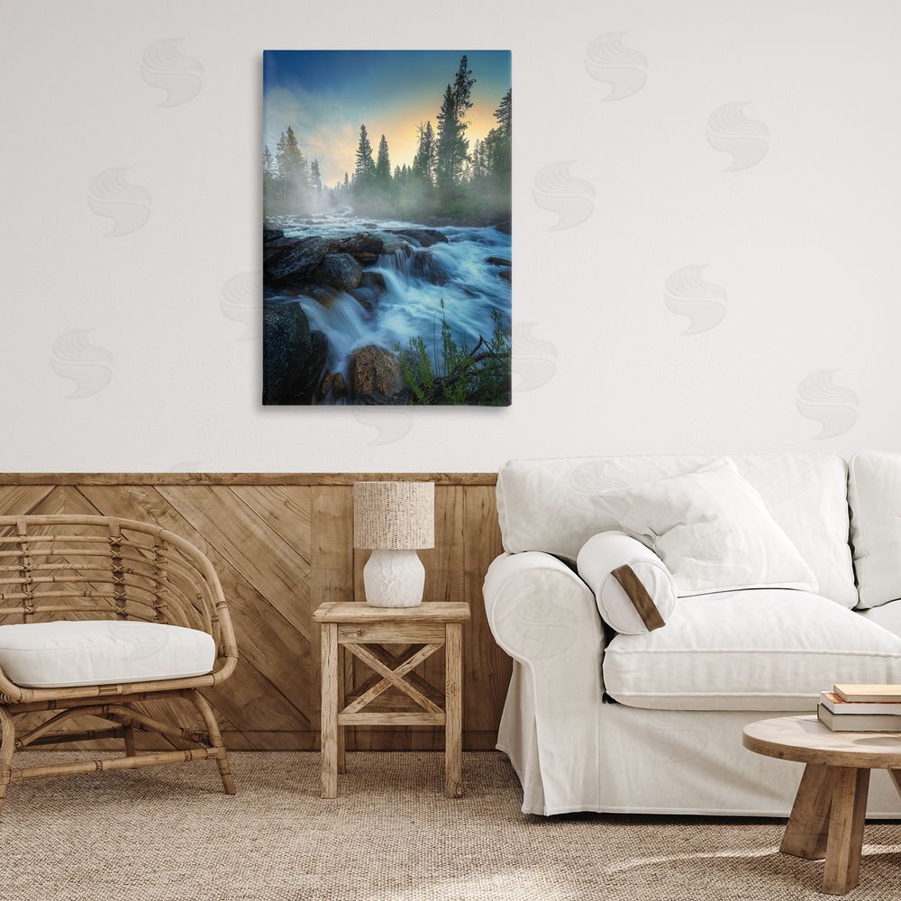 Rick Berk Fog Over Rushing Water Canvas Wall Art Print in Room