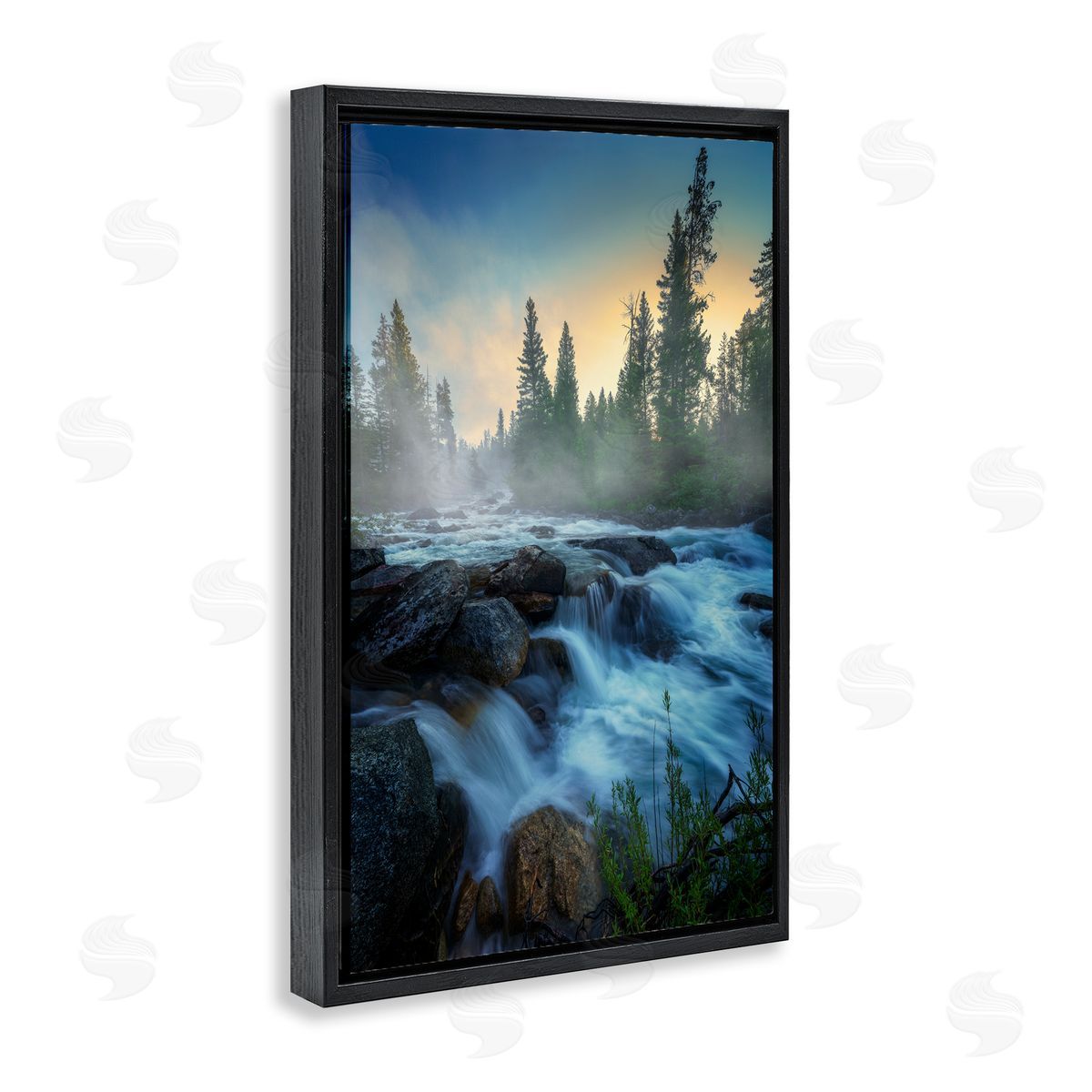 Rick Berk Fog Over Rushing Water Black Floating Frame Canvas Wall Art Print