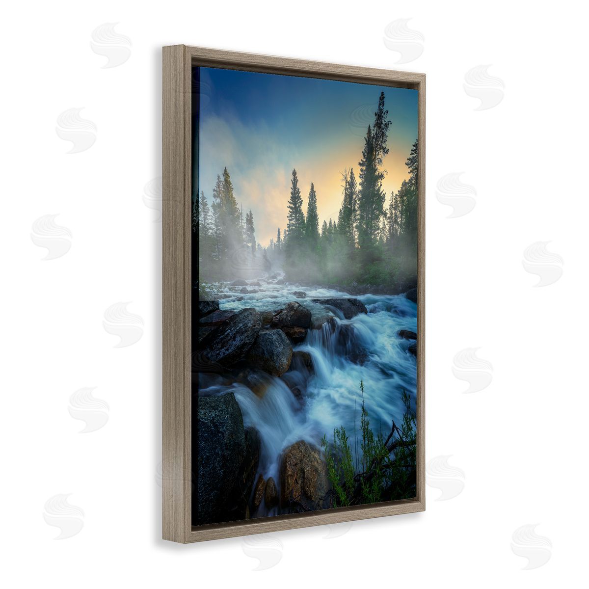Rick Berk Fog Over Rushing Water Brown Floating Frame Canvas Wall Art Print