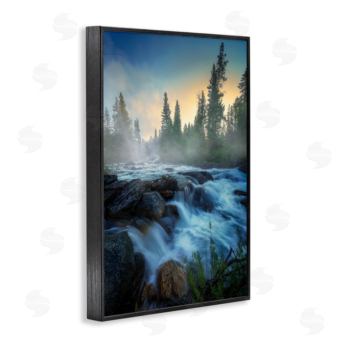 Rick Berk Fog Over Rushing Water Black Framed Giclee Wall Art Print