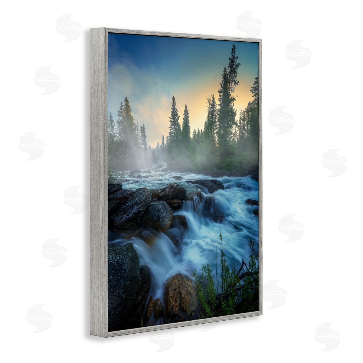 Rick Berk Fog Over Rushing Water Gray Framed Giclee Wall Art Print