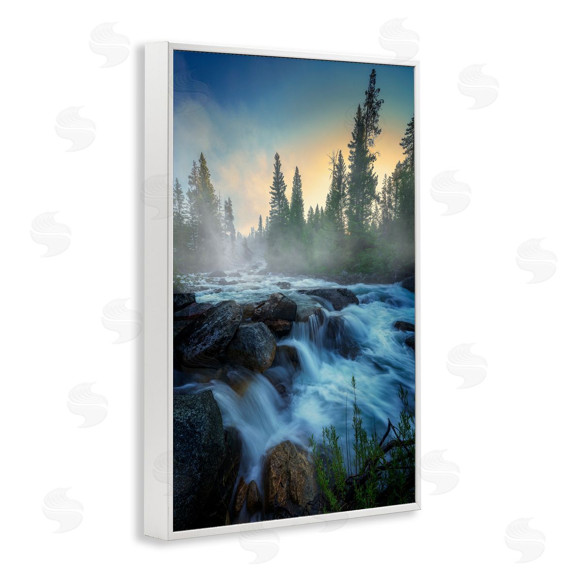 Rick Berk Fog Over Rushing Water White Framed Giclee Wall Art Print