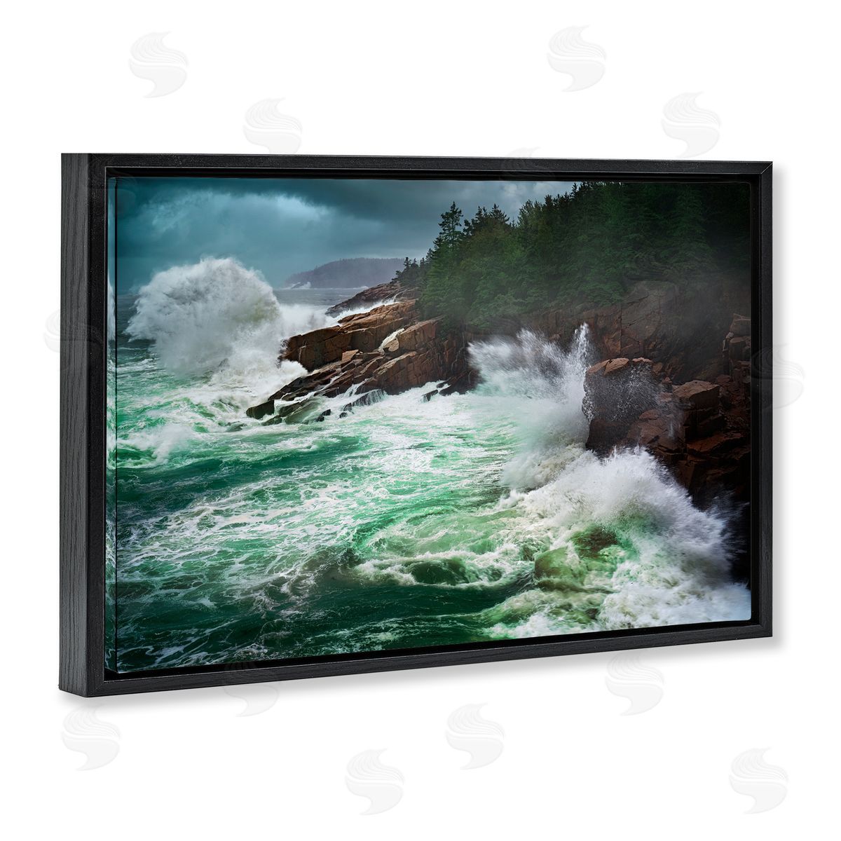 Rick Berk Strong Crashing Waves Black Floating Frame Canvas Wall Art Print