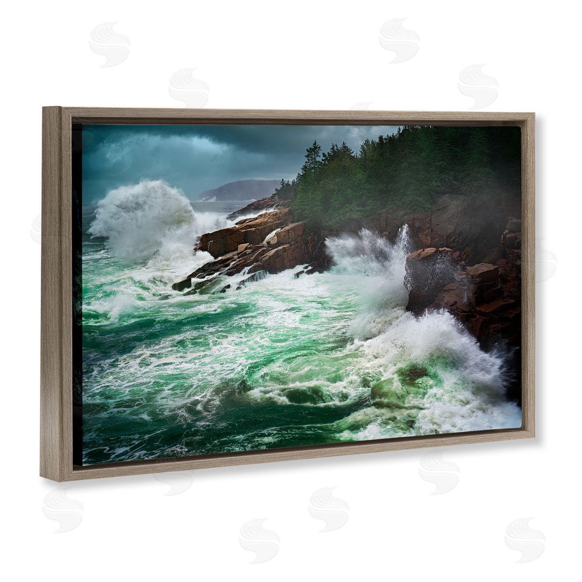 Rick Berk Strong Crashing Waves Brown Floating Frame Canvas Wall Art Print