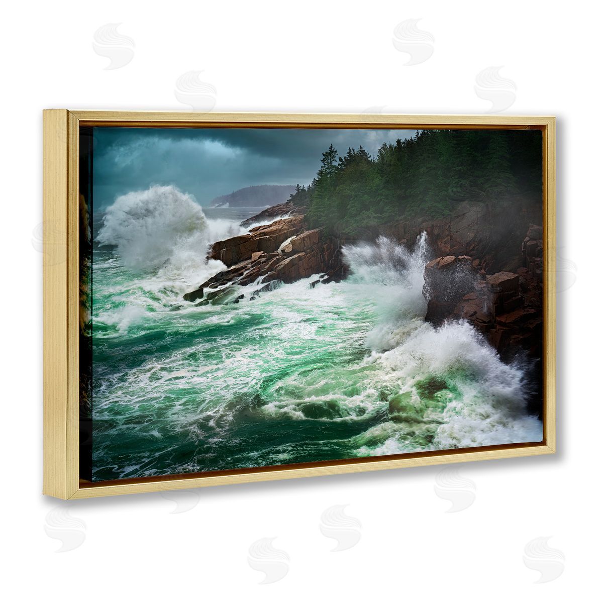 Rick Berk Strong Crashing Waves Gold Floating Frame Canvas Wall Art Print