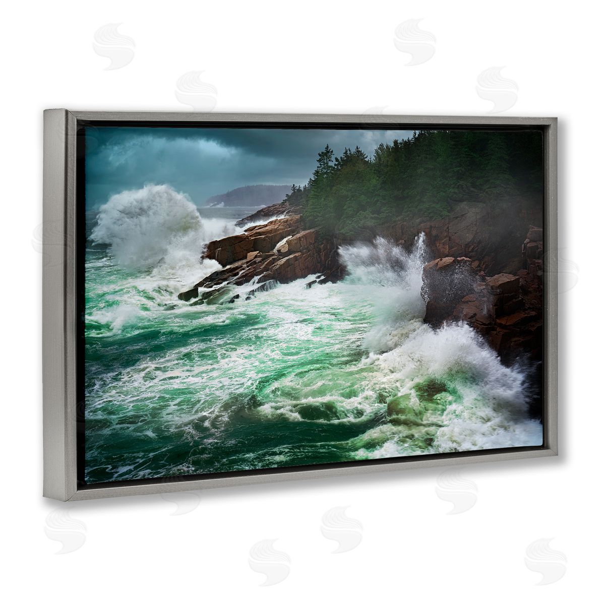 Rick Berk Strong Crashing Waves Gray Floating Frame Canvas Wall Art Print