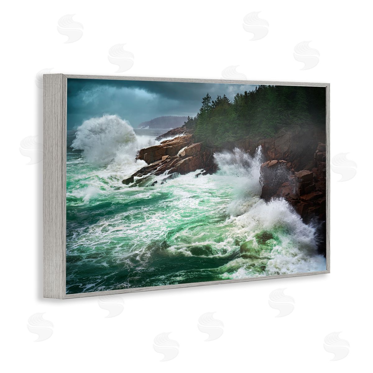 Rick Berk Strong Crashing Waves Gray Framed Giclee Wall Art Print