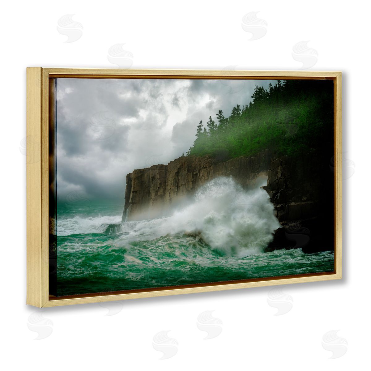 Rick Berk Rushing Water Crashing Gold Floating Frame Canvas Wall Art Print