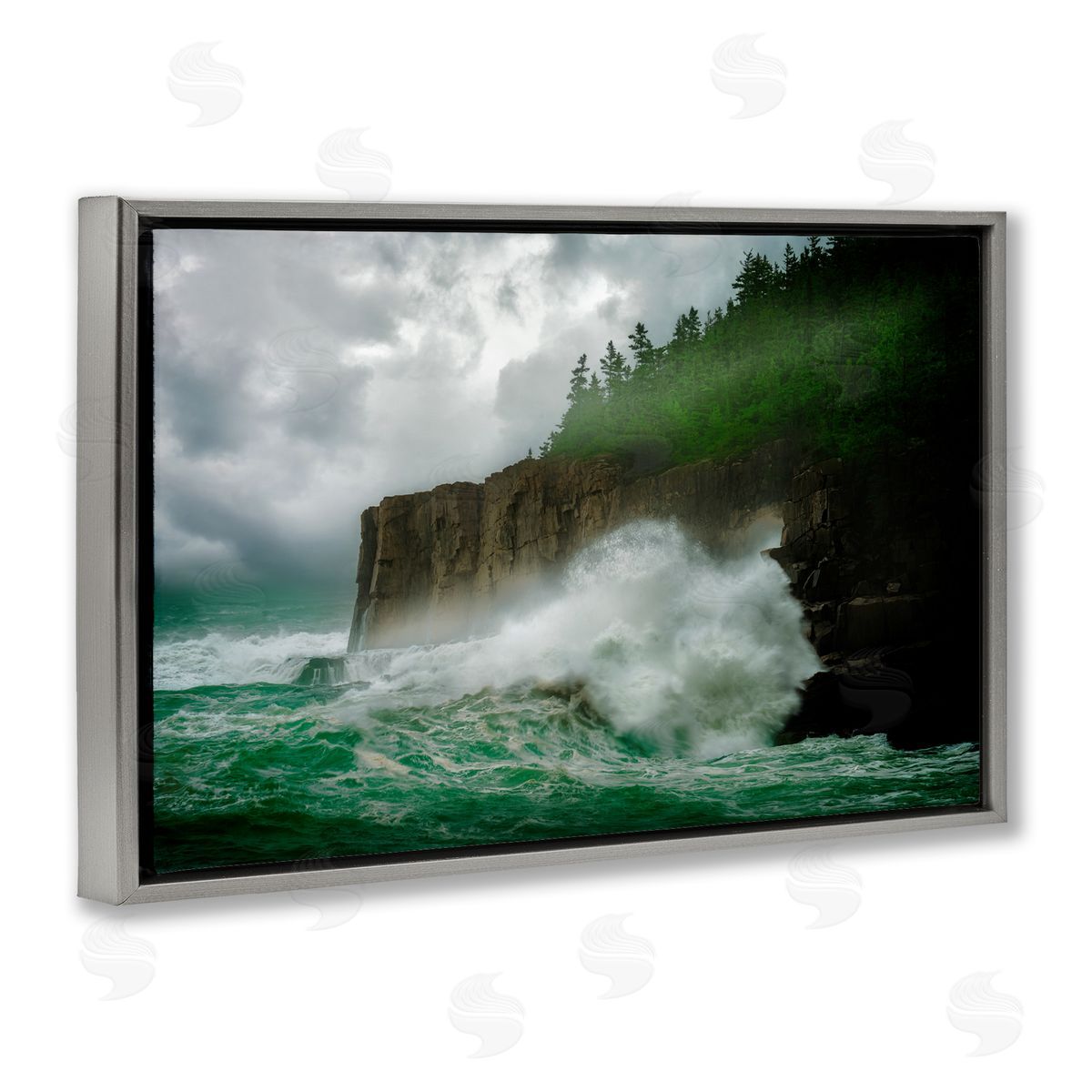 Rick Berk Rushing Water Crashing Gray Floating Frame Canvas Wall Art Print