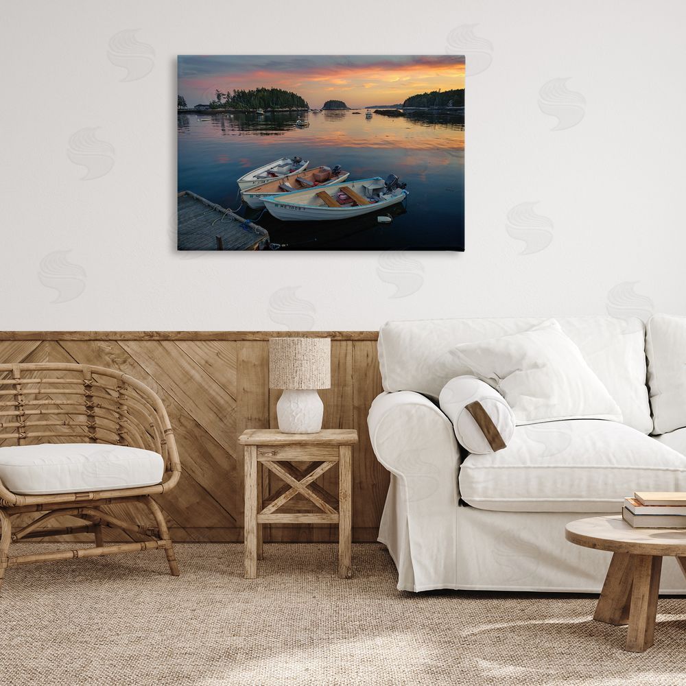 Rick Berk Three Boats at Sunset Canvas Wall Art Print in Room