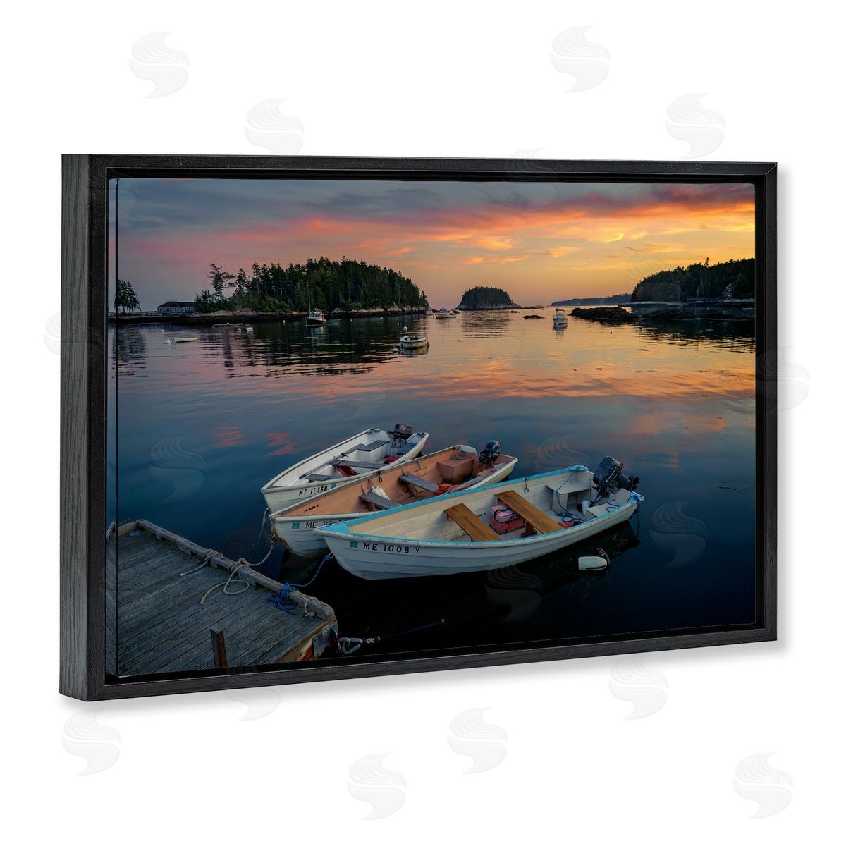 Rick Berk Three Boats at Sunset Black Floating Frame Canvas Wall Art Print