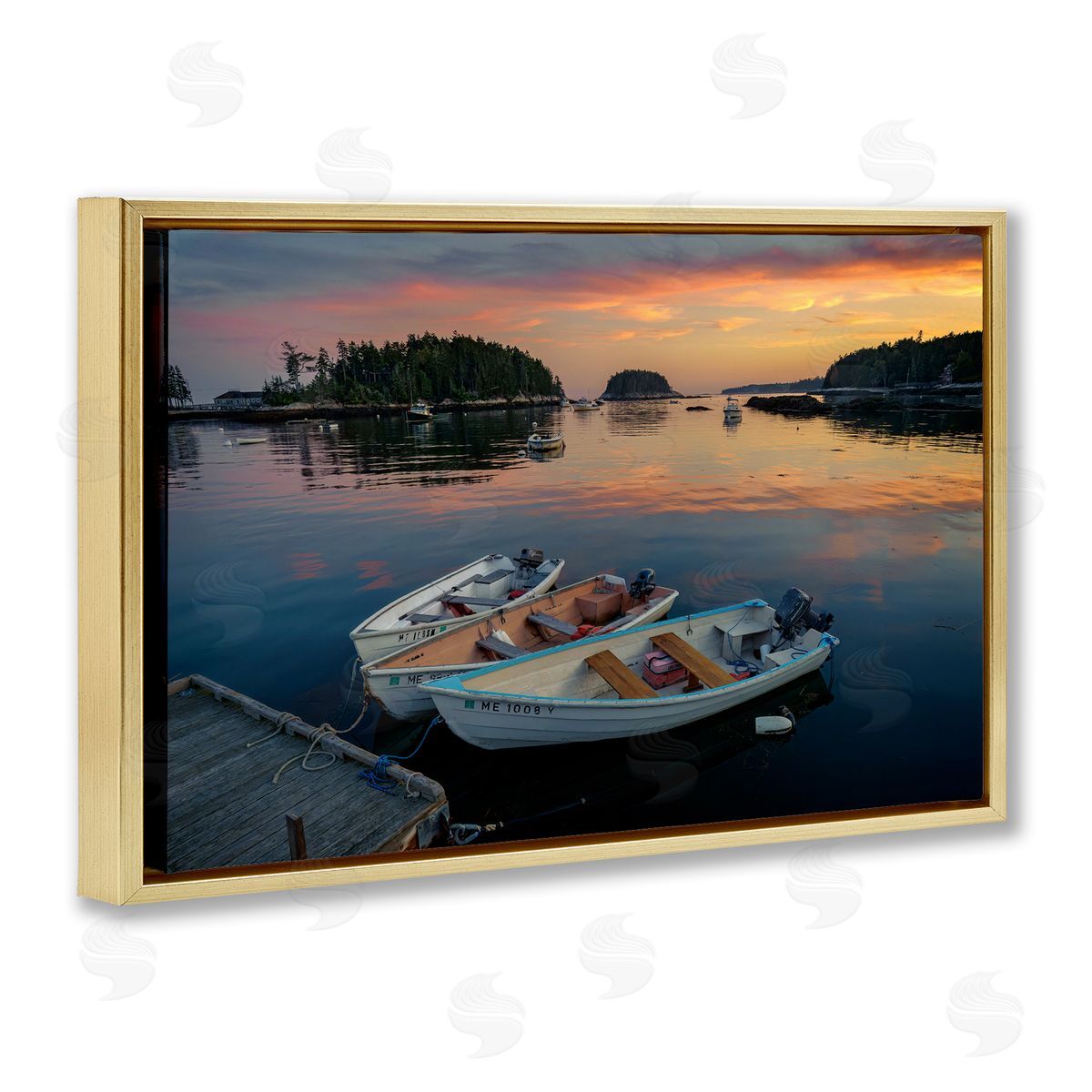 Rick Berk Three Boats at Sunset Gold Floating Frame Canvas Wall Art Print