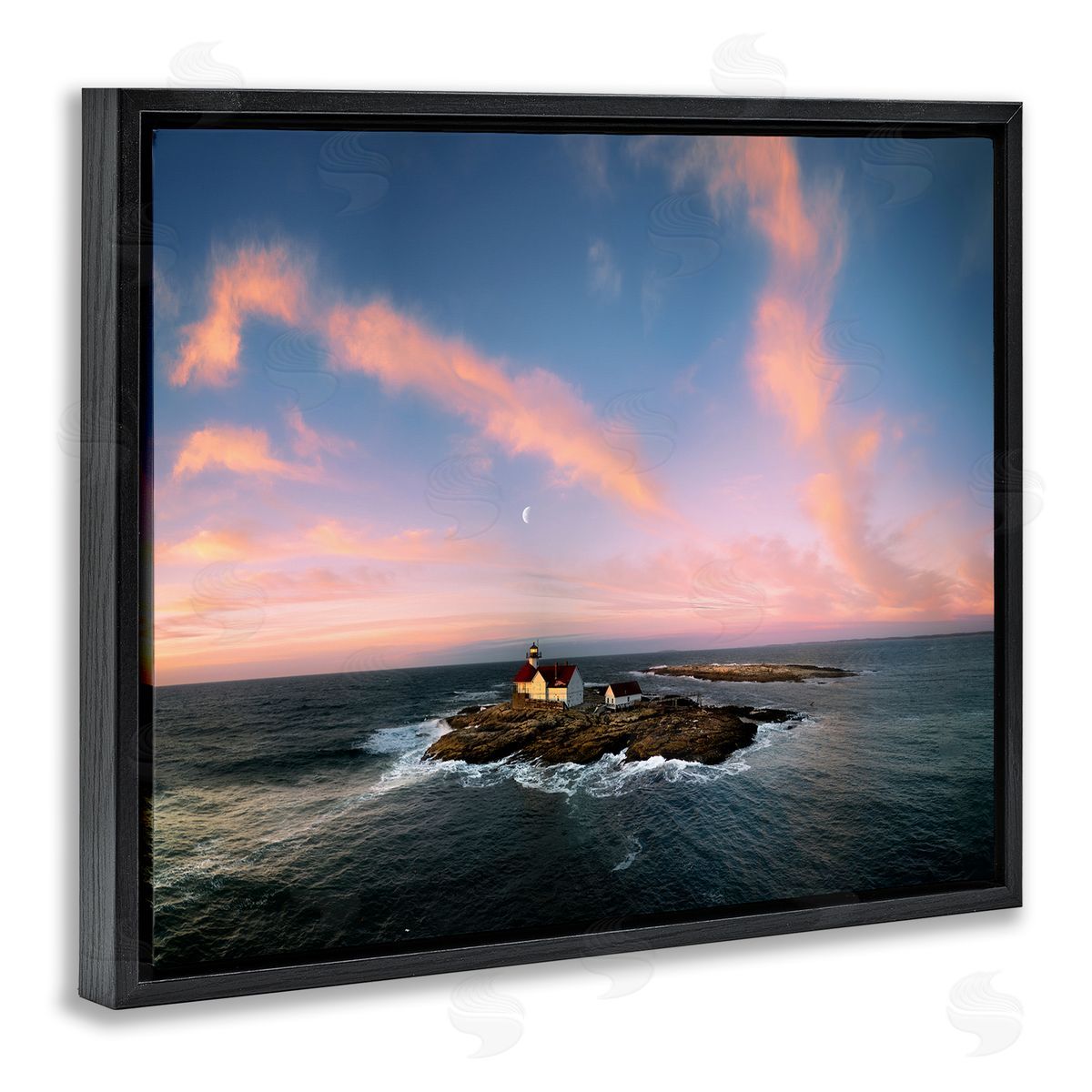 Rick Berk Coastal Island Moon Overhead Black Floating Frame Canvas Wall Art Print