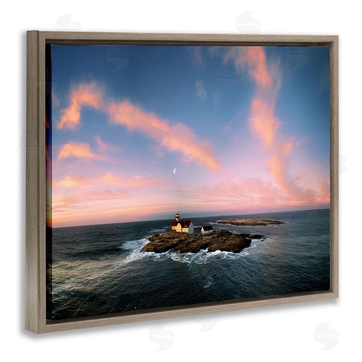 Rick Berk Coastal Island Moon Overhead Brown Floating Frame Canvas Wall Art Print