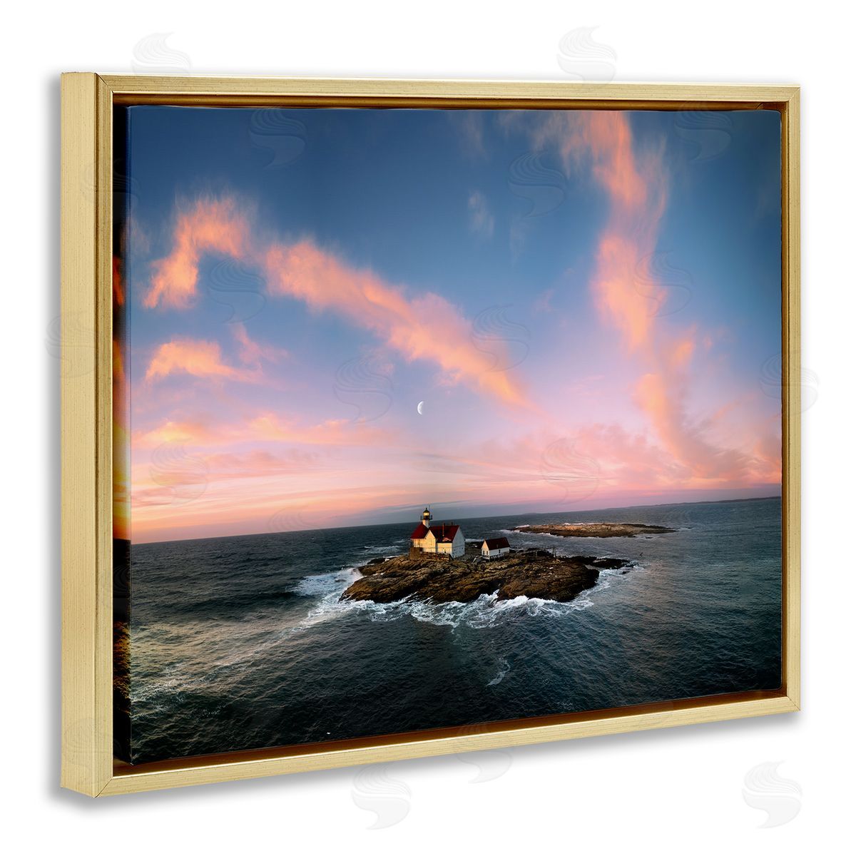 Rick Berk Coastal Island Moon Overhead Gold Floating Frame Canvas Wall Art Print