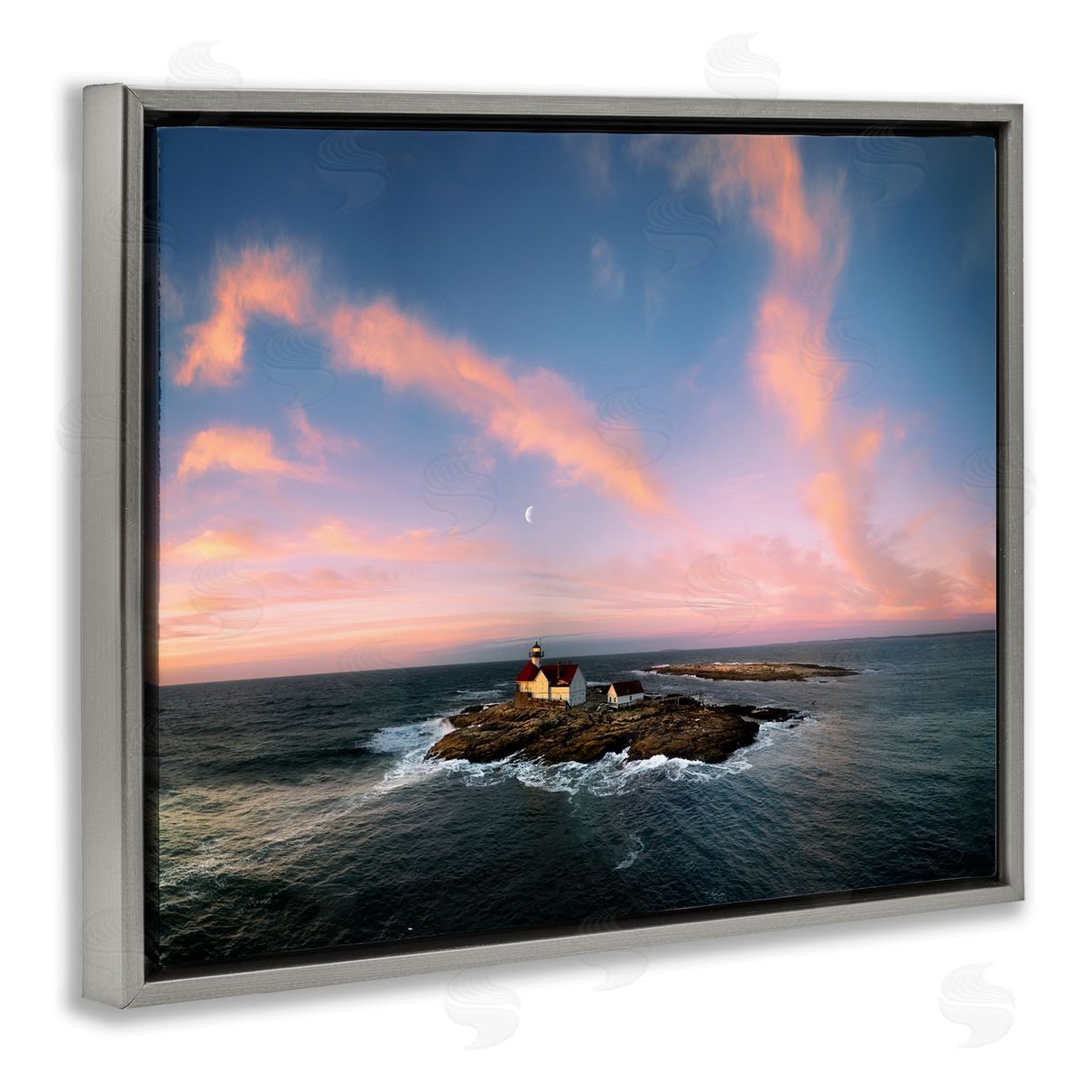 Rick Berk Coastal Island Moon Overhead Gray Floating Frame Canvas Wall Art Print