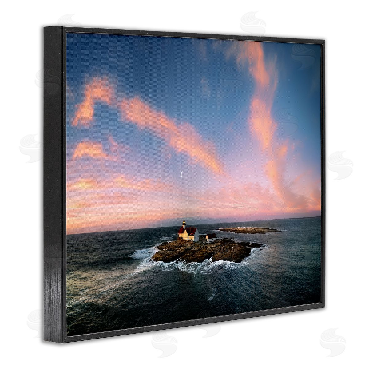 Rick Berk Coastal Island Moon Overhead Black Framed Giclee Wall Art Print