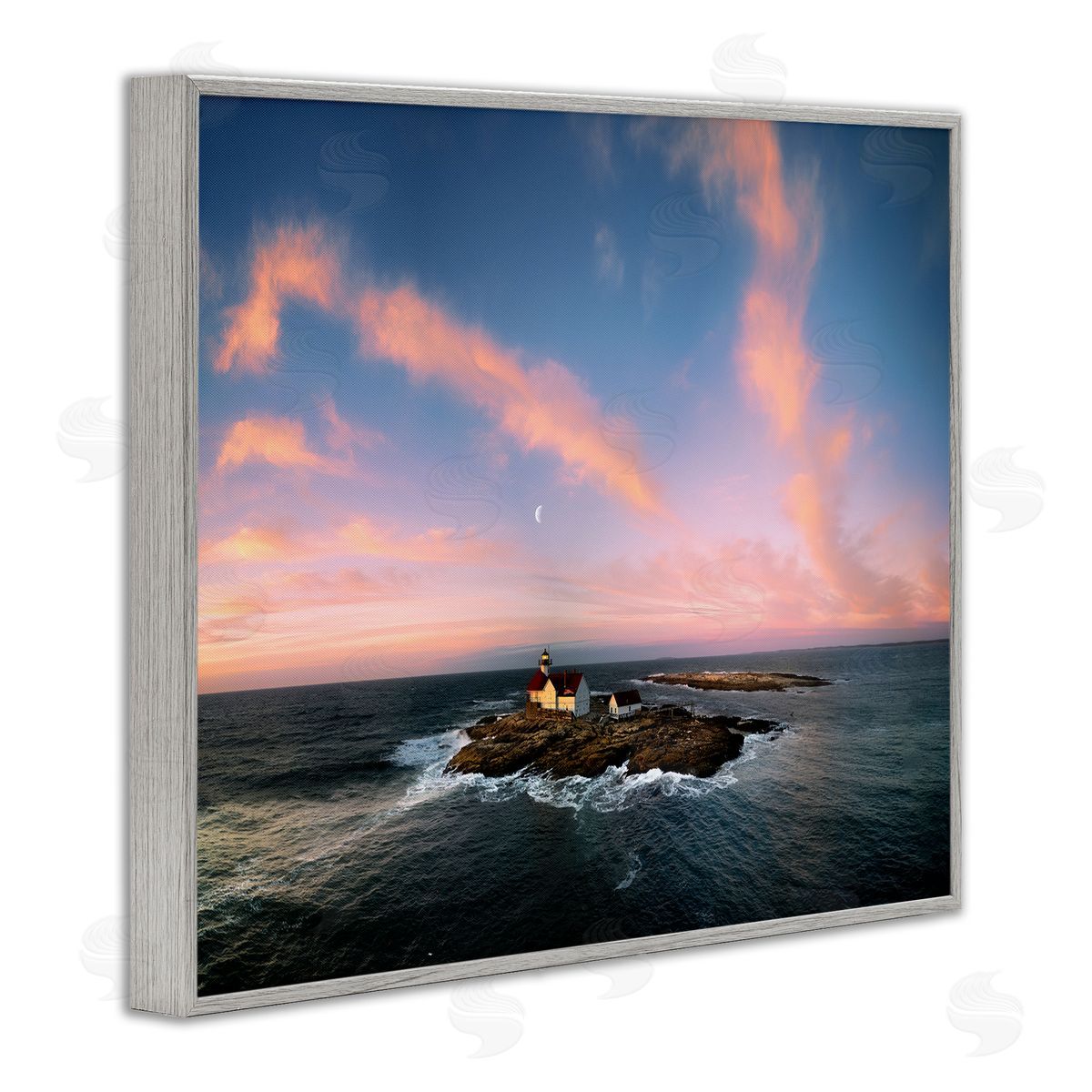 Rick Berk Coastal Island Moon Overhead Gray Framed Giclee Wall Art Print