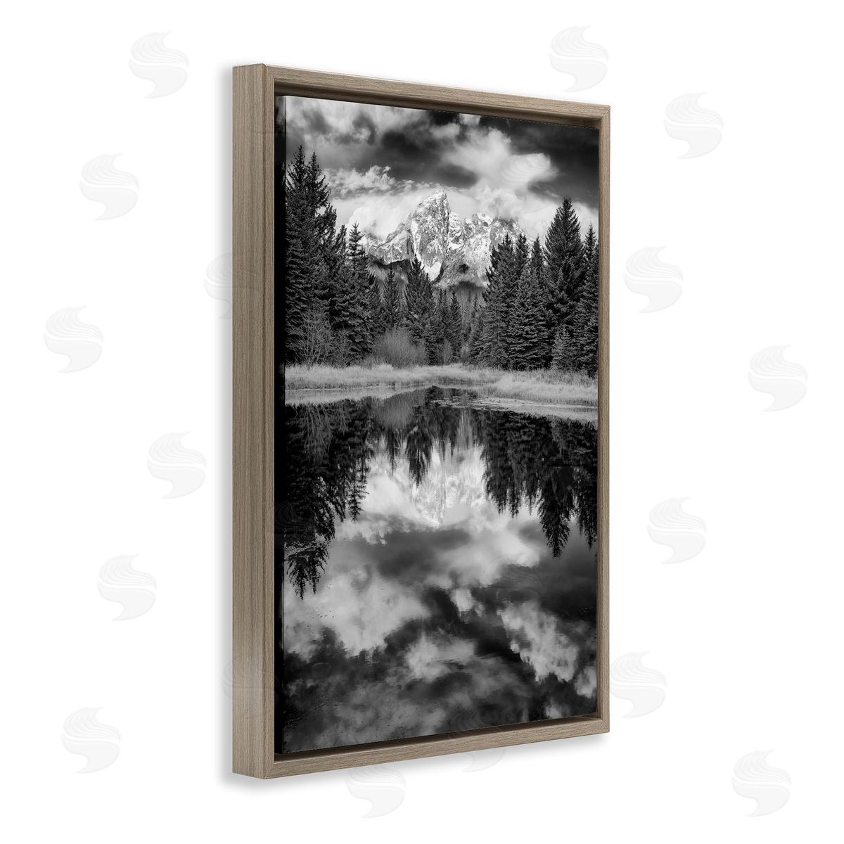 Rick Berk Black & White Forest Reflection Brown Floating Frame Canvas Wall Art Print