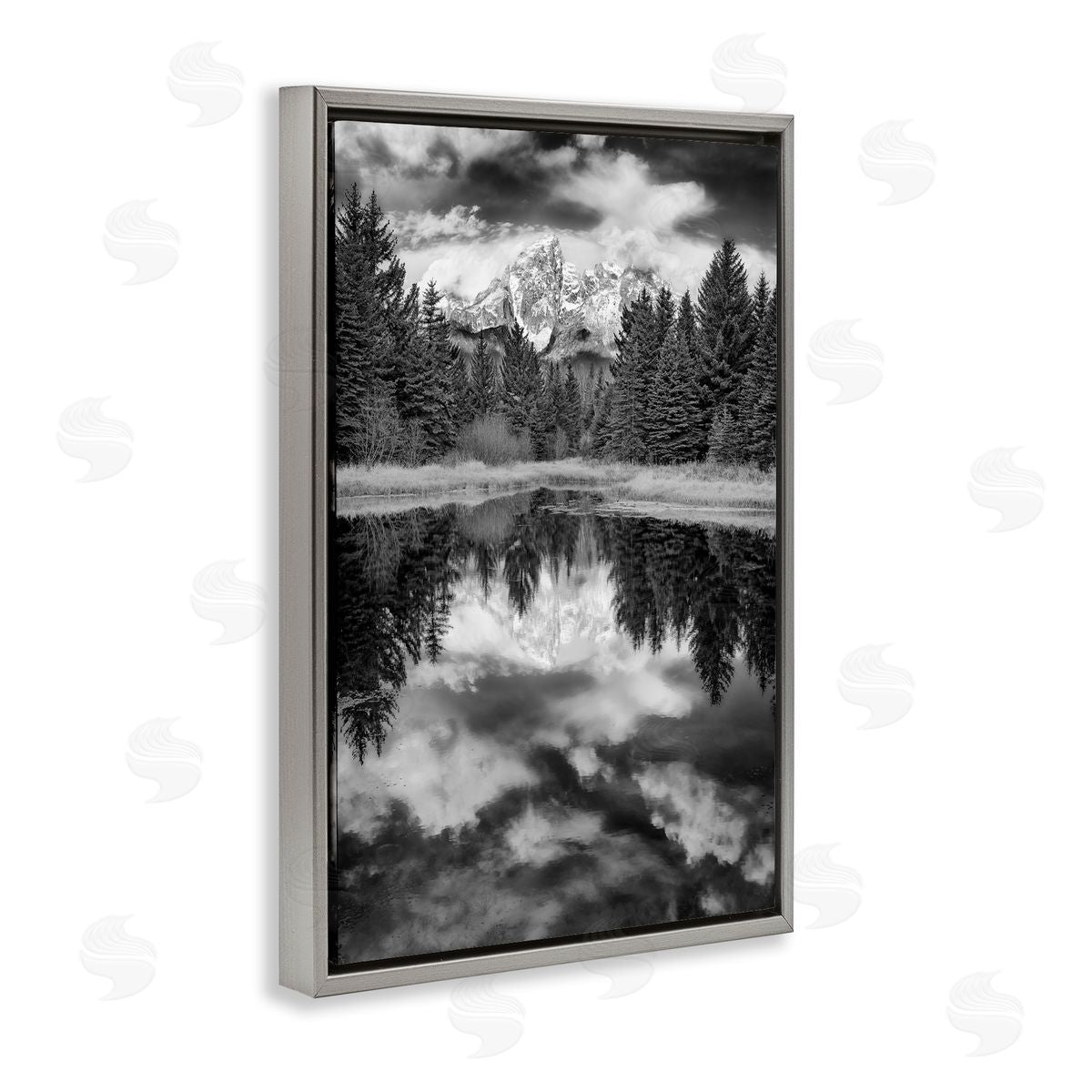 Rick Berk Black & White Forest Reflection Gray Floating Frame Canvas Wall Art Print