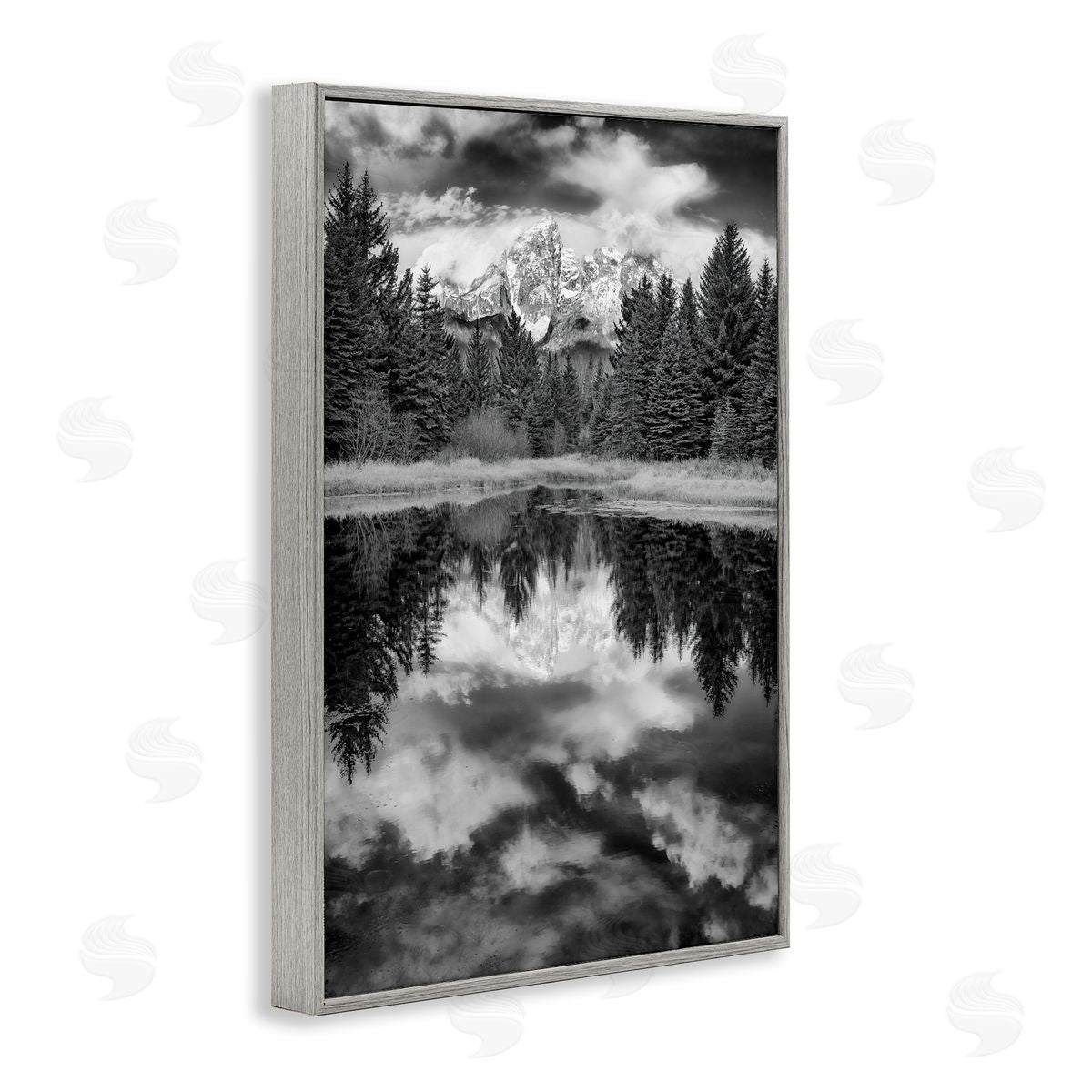 Rick Berk Black & White Forest Reflection Gray Framed Giclee Wall Art Print