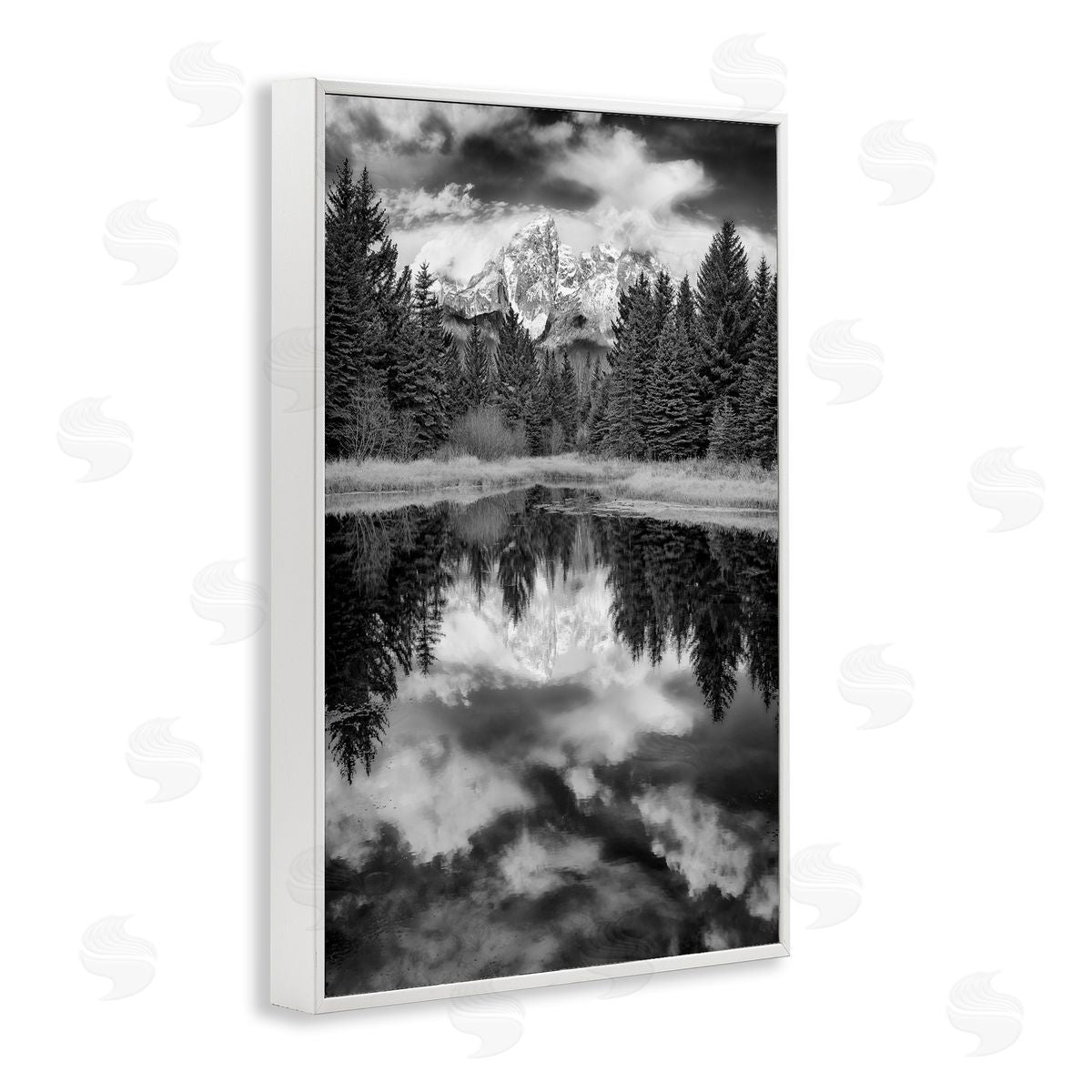 Rick Berk Black & White Forest Reflection White Framed Giclee Wall Art Print