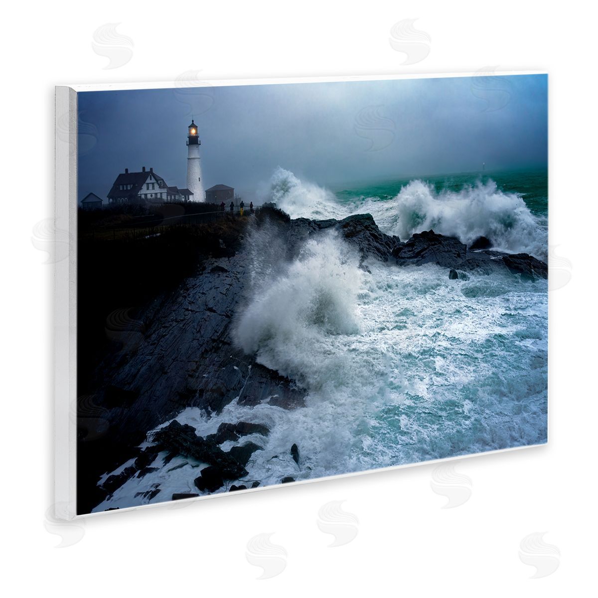 Rick Berk Splashing Waters with Lighthouse Wooden Wall Plaque Art Print