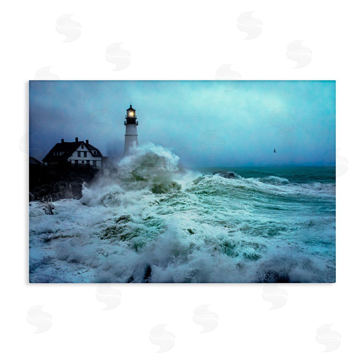 Rick Berk Tall Splashing Waves Lighthouse Canvas Wall Art Print