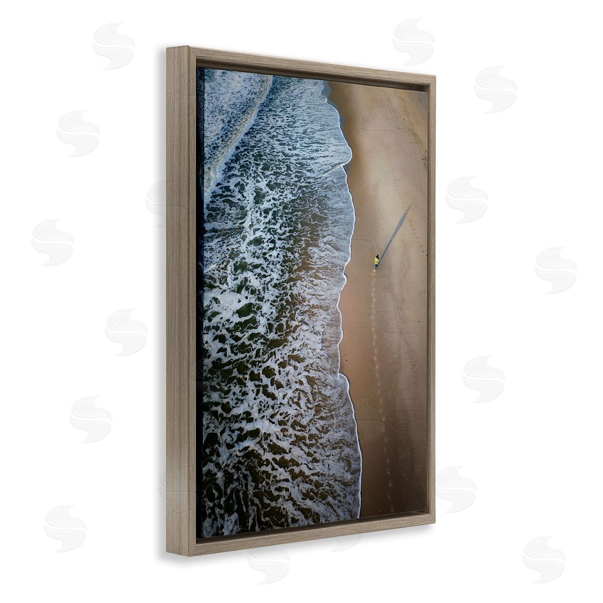 Rick Berk Vertical Aerial Beach View Brown Floating Frame Canvas Wall Art Print
