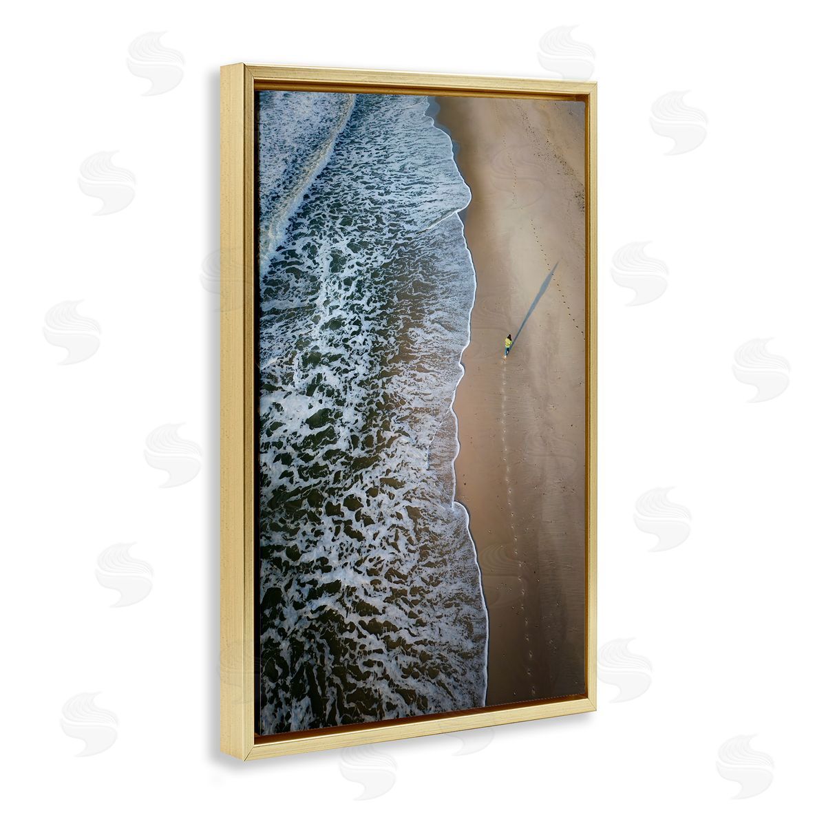 Rick Berk Vertical Aerial Beach View Gold Floating Frame Canvas Wall Art Print