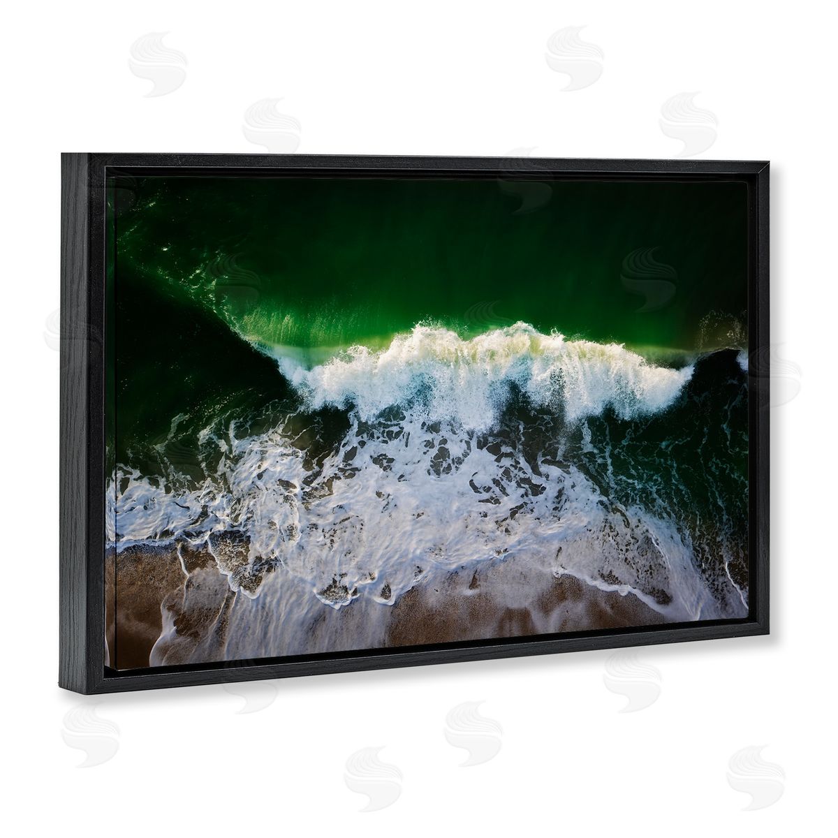 Rick Berk Deep Green Wave Splash Black Floating Frame Canvas Wall Art Print
