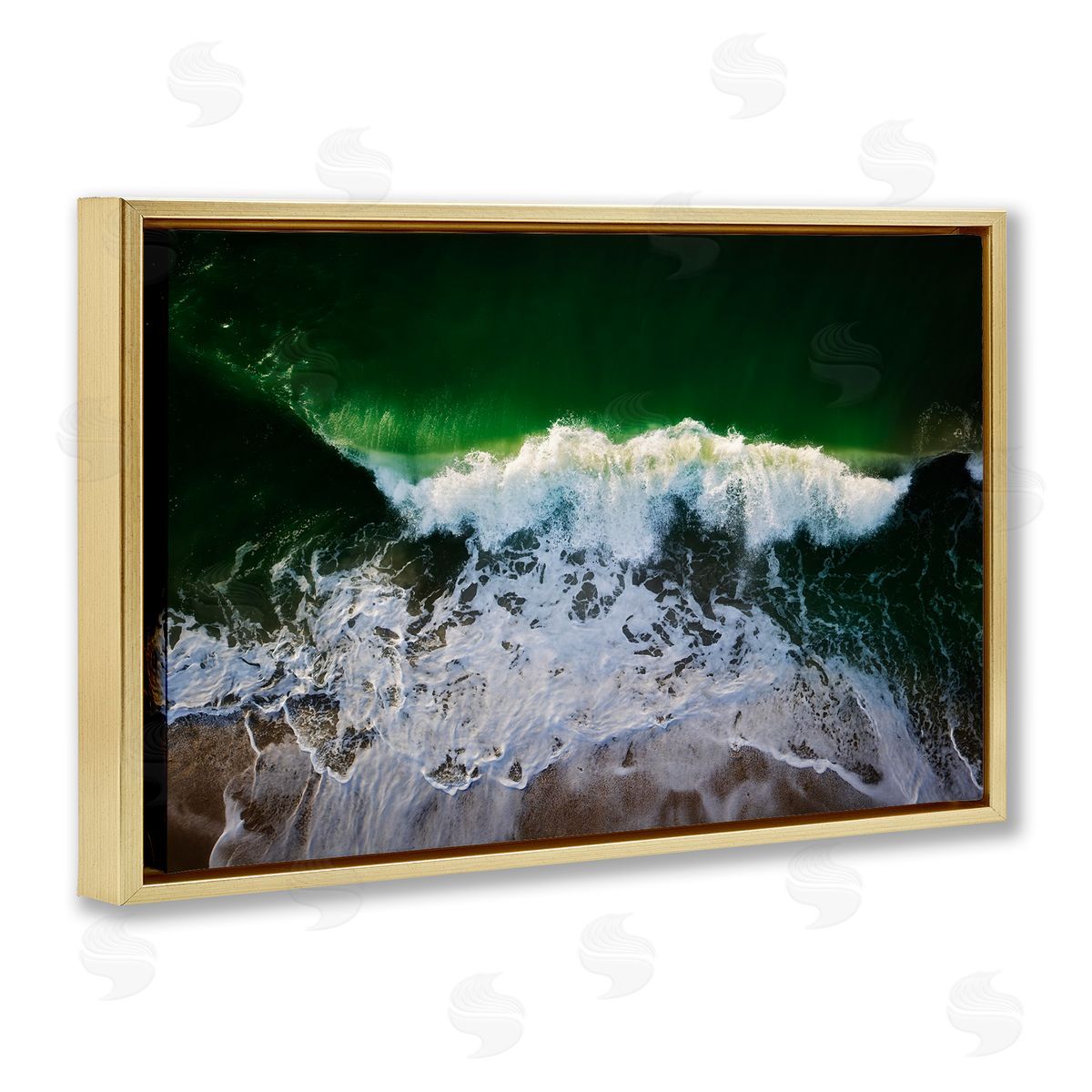 Rick Berk Deep Green Wave Splash Gold Floating Frame Canvas Wall Art Print