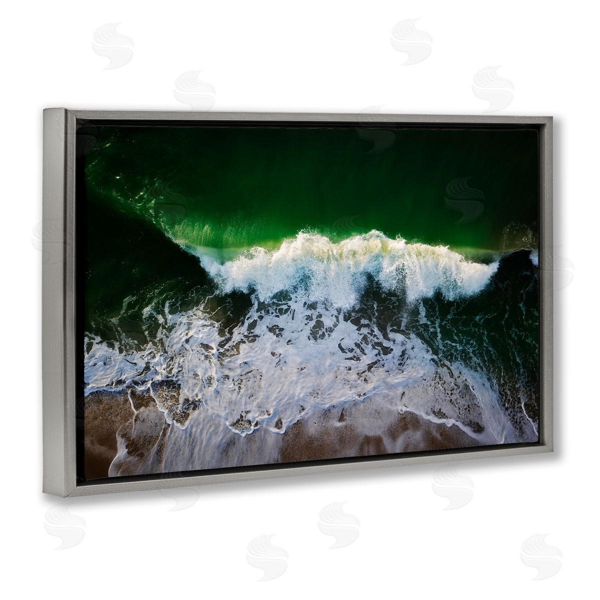 Rick Berk Deep Green Wave Splash Gray Floating Frame Canvas Wall Art Print