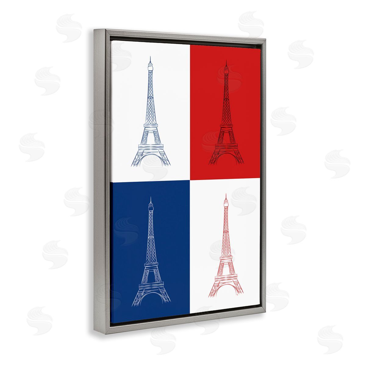 Martina Pavlova France Flag Eiffel Tower Gray Floating Frame Canvas Wall Art Print